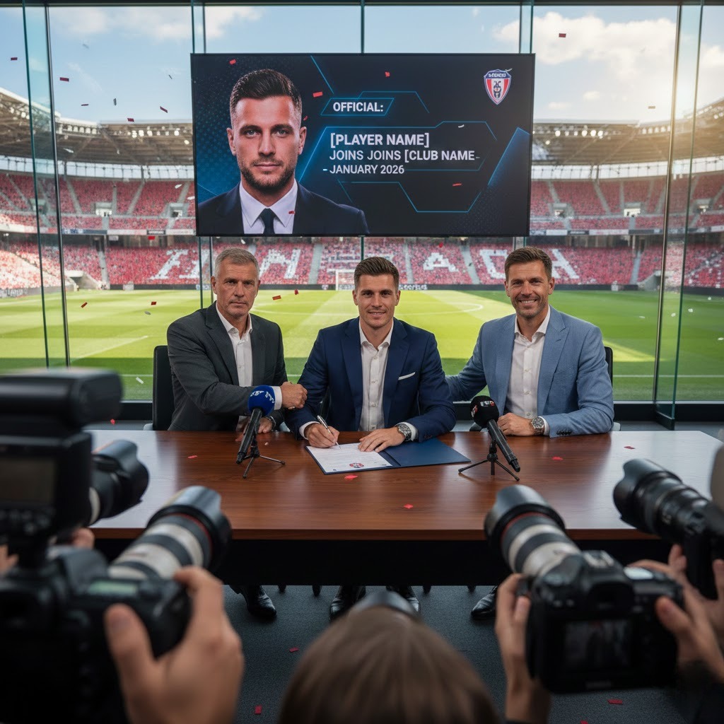 Transfer pemain sepak bola terpanas tahun 2026 dengan suasana pengumuman resmi klub